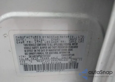 2016 Nissan Sentra S из США, поврежденный, VIN 3N1AB7AP5GY227237